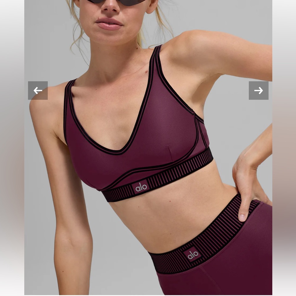 ALO Yoga Airlift Deep Plum Sports Bra and Leggings L